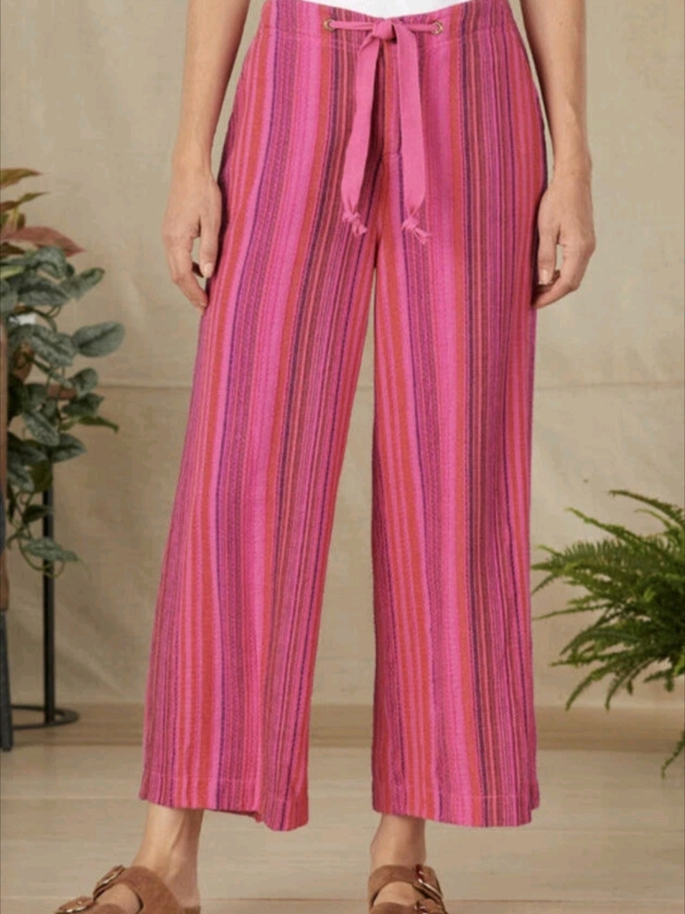 Sundance Hana Striped Pink Wide-Leg Cotton Lounge Pants Preppy Coastal